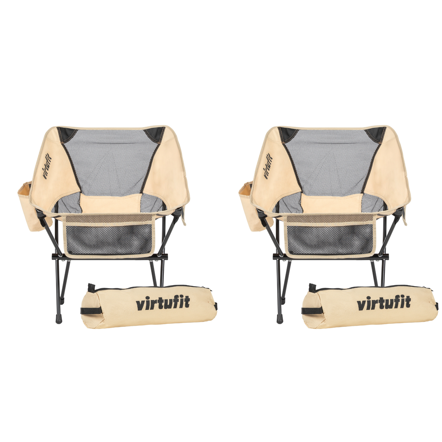 VirtuFit Camping Stoel Compact - Opvouwbaar - Beige - Set van 2