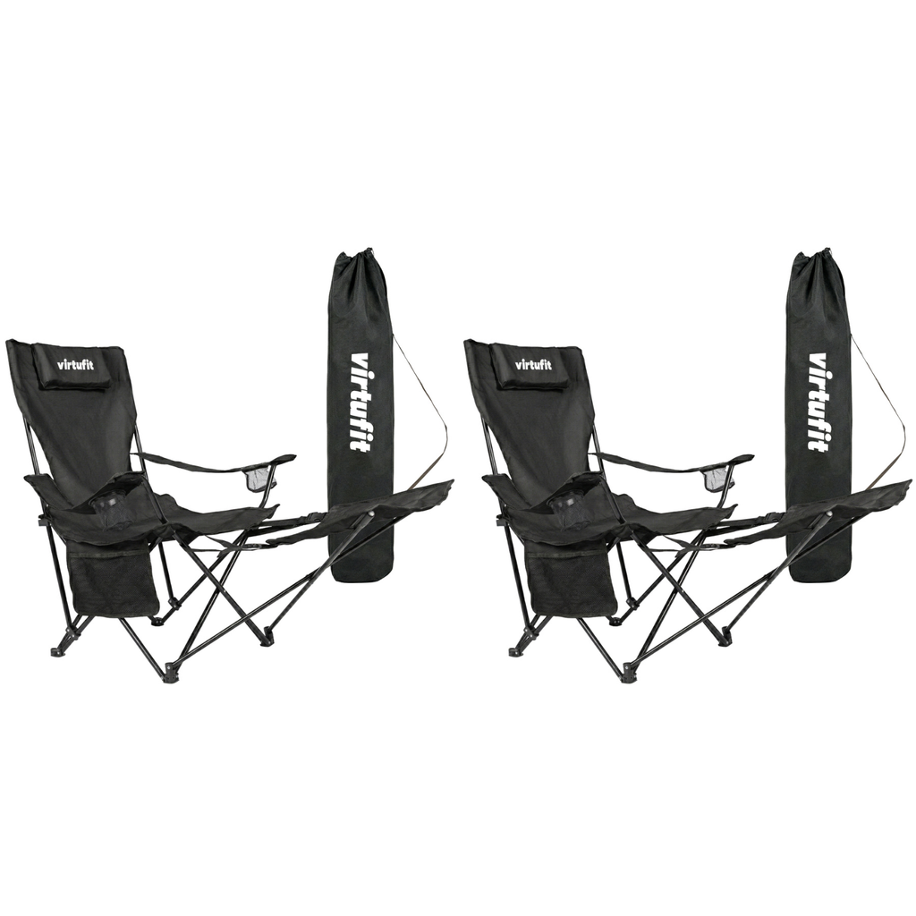 VirtuFit Campingstoel opvouwbaar met voetsteun - Strandstoel - Zwart - Set van 2