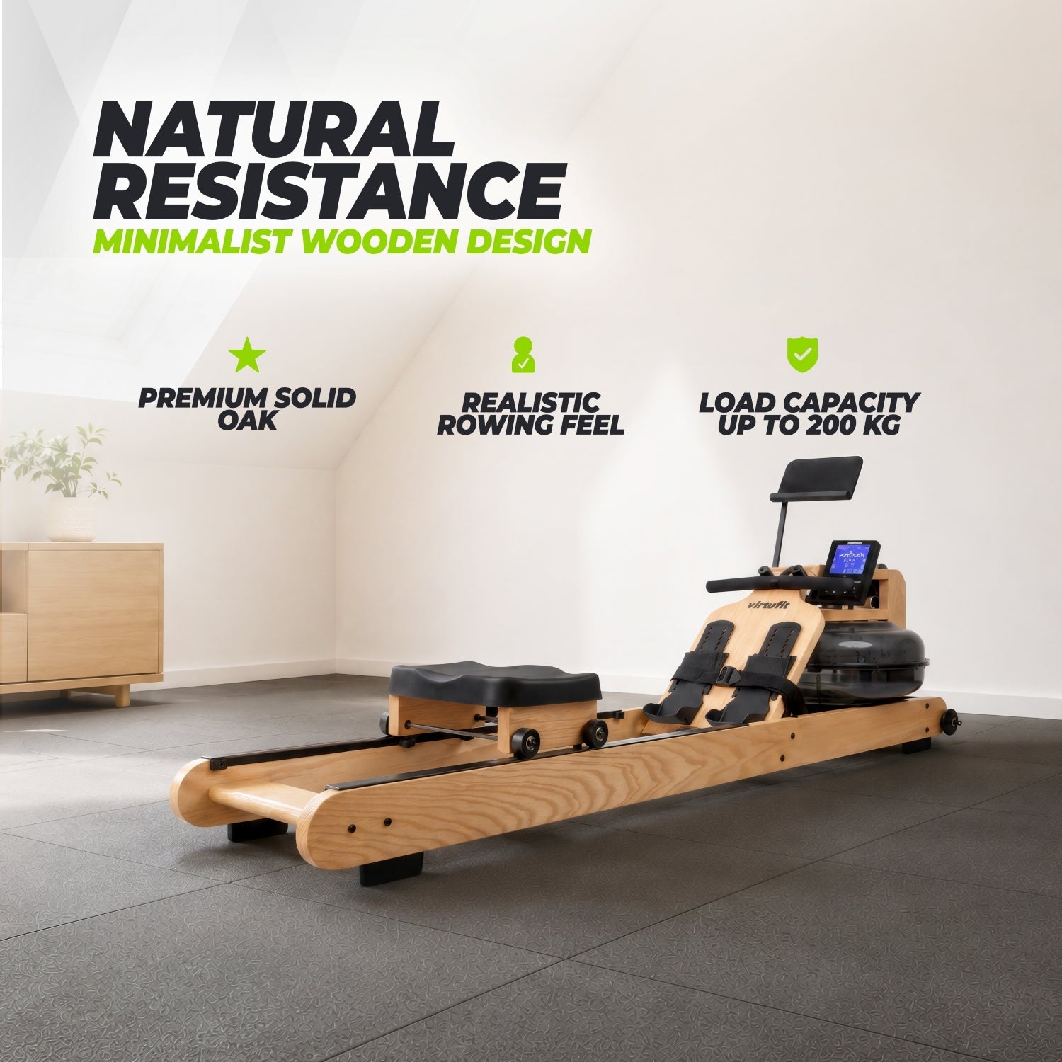 VirtuFit Elite Water Resistance Houten Roeitrainer - Hout/Oak