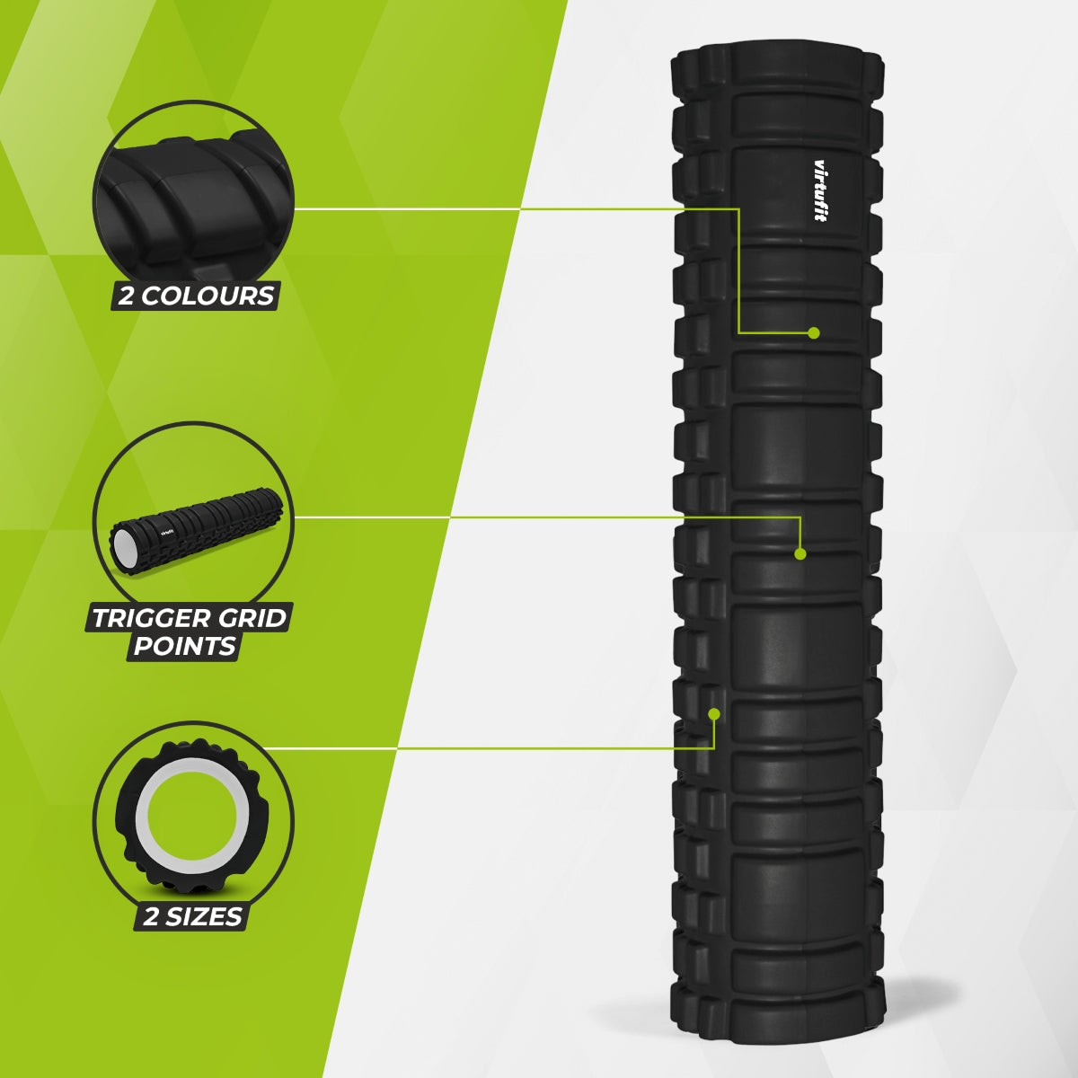 VirtuFit Grid Foam Roller - Massage roller - 62 cm - Zwart - Tweedekans