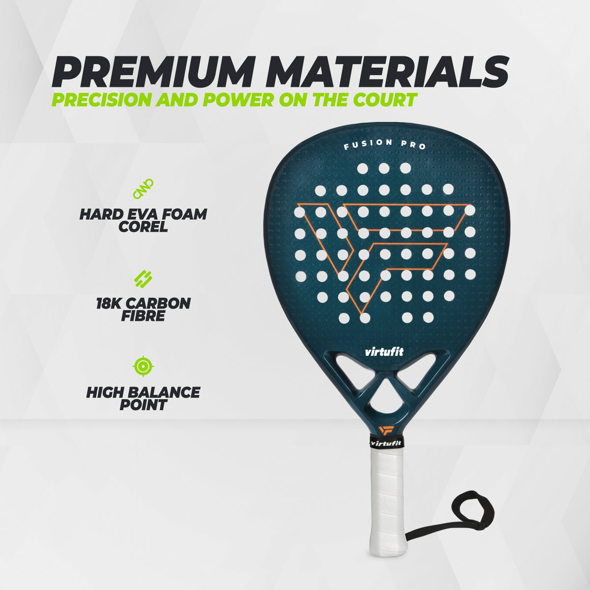 VirtuFit Fusion Pro Padel Racket - Deep Teal
