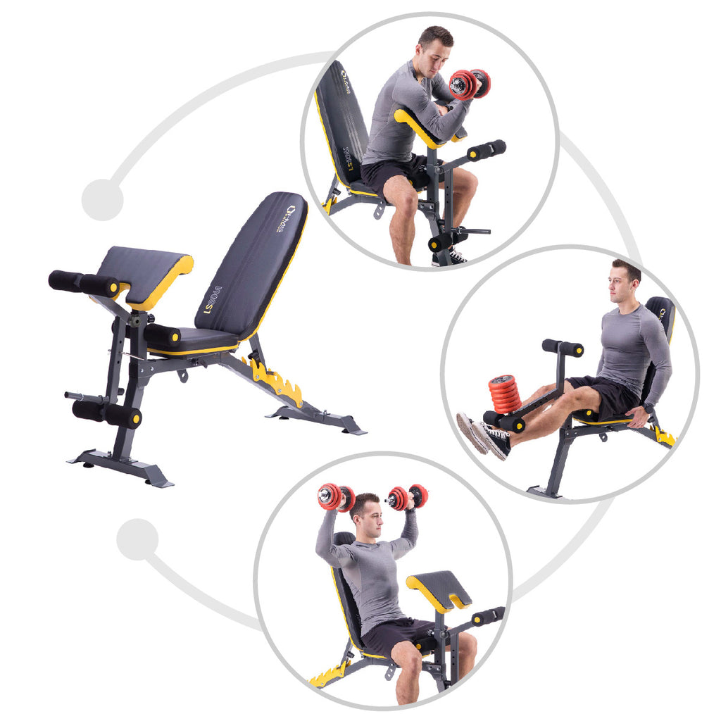 HMS Premium Trainingsbank met Preacher Curl - Zwart/Geel - Tweedekans