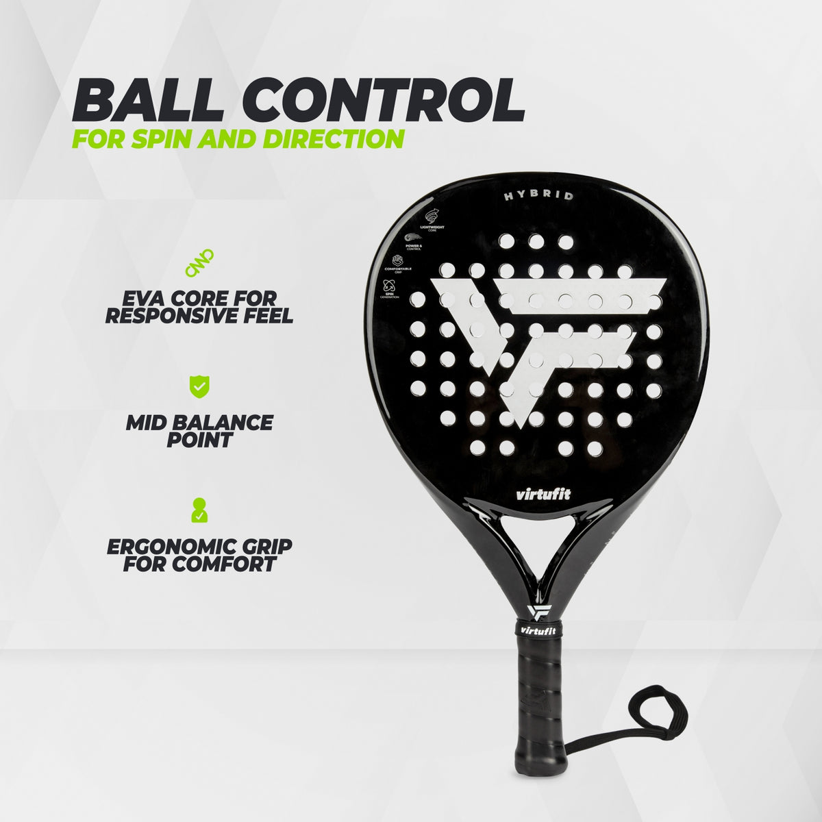 VirtuFit Hybrid Padel Racket - Zwart - Silver