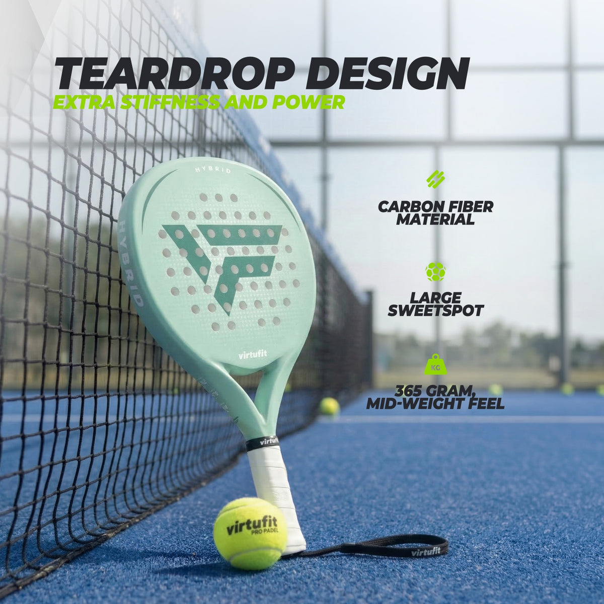 VirtuFit Hybrid Padel Racket - Mint Green