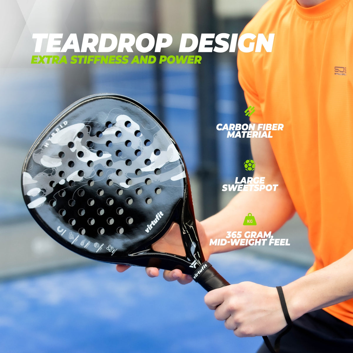 VirtuFit Hybrid Padel Racket - Zwart - Grijs