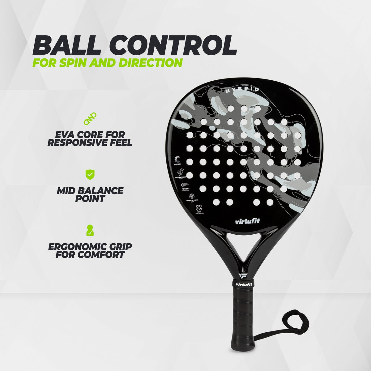 VirtuFit Hybrid Padel Racket - Zwart - Grijs