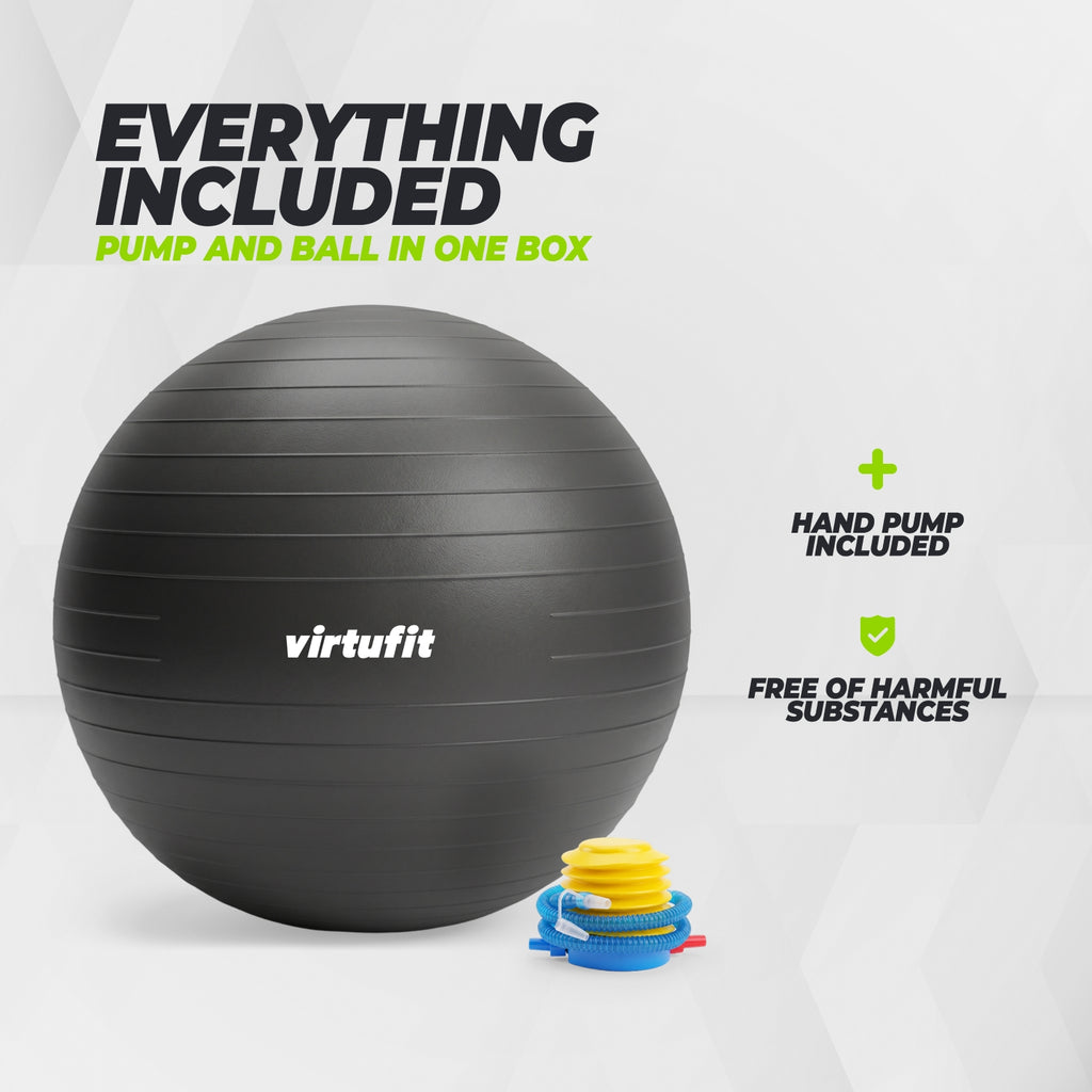 VirtuFit Anti-Burst Fitnessbal Pro - Gymbal - Swiss Ball - met Pomp - Zwart - 85 cm