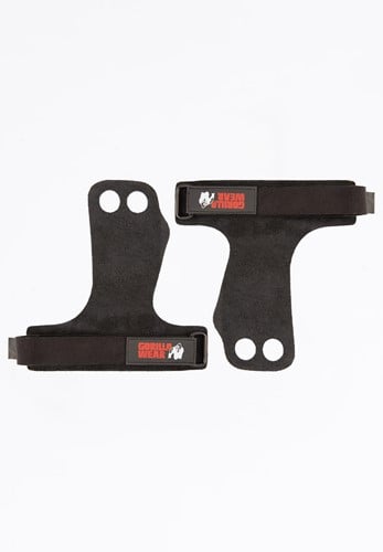Gorilla Wear 2-Hole Leren Lifting Grips - Zwart