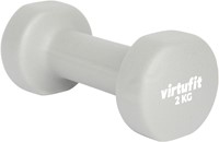 Zijaanzicht van de VirtuFit Vinyl Dumbbell Pro 2 kg halter uitgevoerd in een grijze vinyl coating.