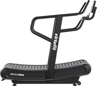 Zijaanzicht van de professionele VirtuFit Pro Elite HiiT Running Loopband met een modern gebogen loopvlak in de kleur zwart voor intensieve cardiotraining.