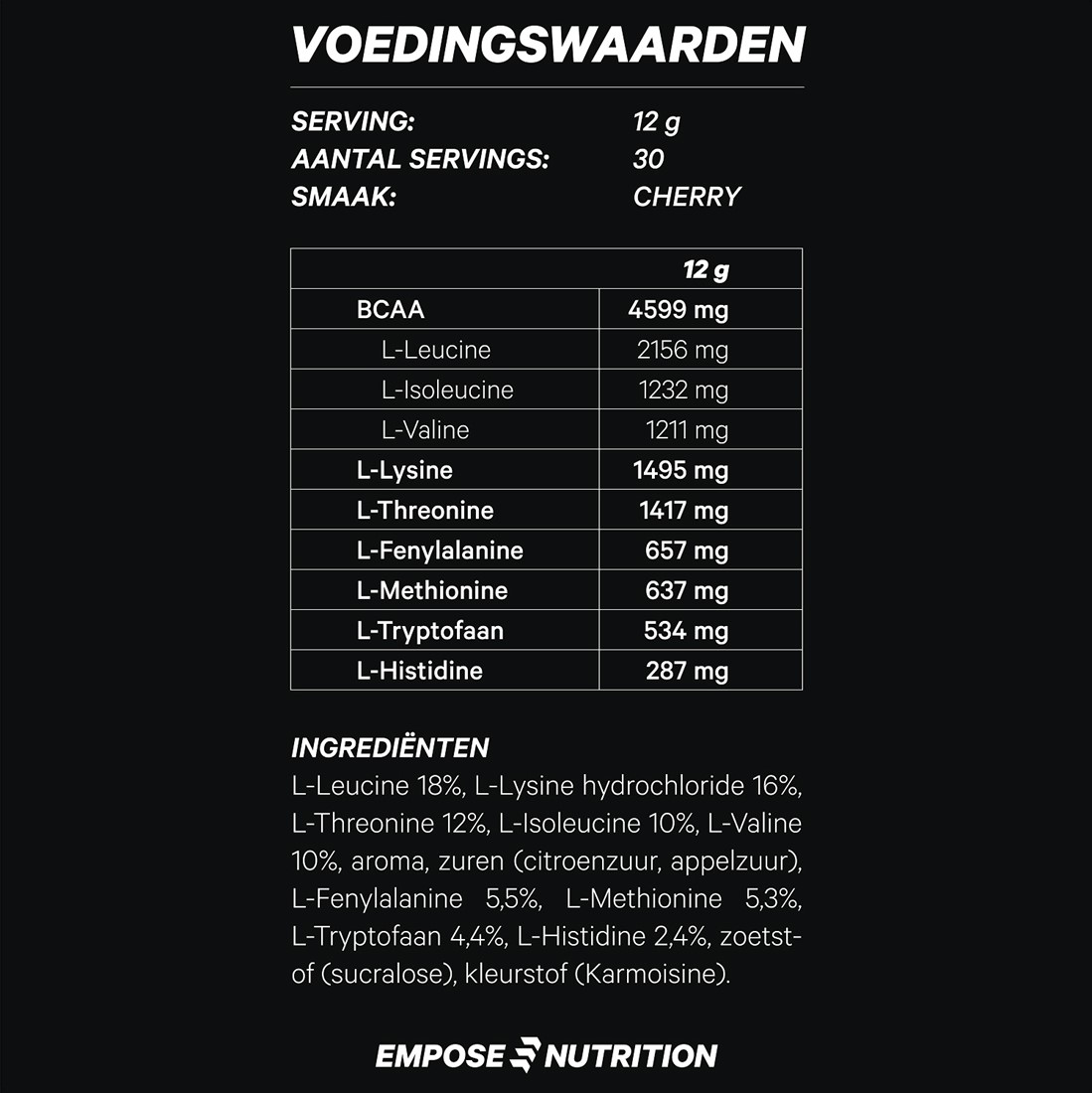 synoniemenlijst geweld Vrijgevigheid Empose Nutrition EAA Poeder - Essentiële Aminozuren - 360 gr - Cherry |  Fitwinkel.nl