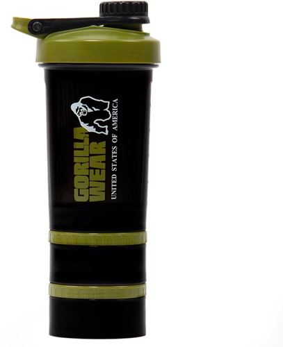Gorilla Wear Shake Beker 2 GO - 500 ml + 2 x 130 ml - Zwart/Legergroen