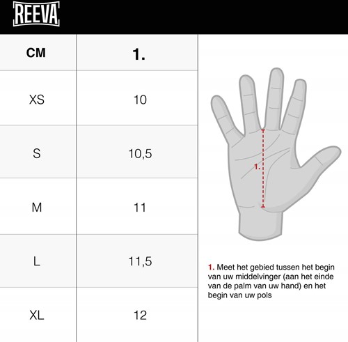 Reeva Kangaroo Grips - Crossfit Handschoenen - Wrist Wrap - Maattabel