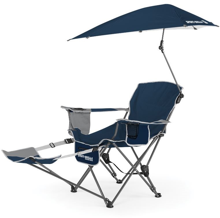 Verstelbare Campingstoel - - Strandstoel met Parasol - Blauw | Fitwinkel.nl