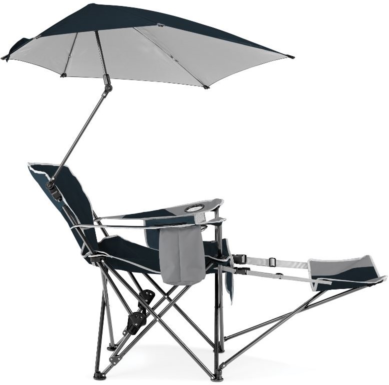 Verstelbare Campingstoel - - Strandstoel met Parasol - Blauw | Fitwinkel.nl