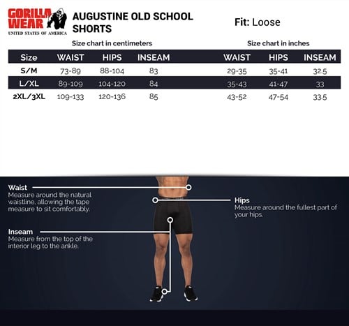 augustine-old-school-shorts-size-chart
