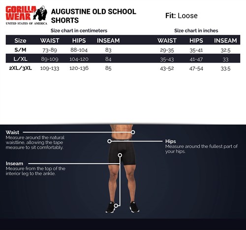 augustine-old-school-shorts-size-chart
