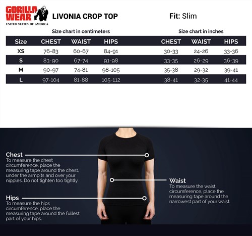 Size Chart Livonia Crop Top Zwart