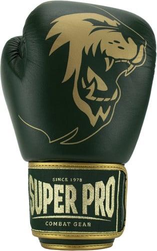 Super Pro Combat Gear Warrior SE Lederen (Kick)Bokshandschoenen - Groen/Goud-2