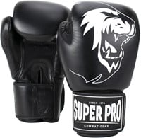 Super Pro Combat Gear Warrior Lederen (Kick)Bokshandschoenen - Zwart/Wit