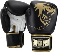 Super Pro Combat Gear Warrior SE Lederen (Kick)Bokshandschoenen - Zwart/Goud/Wit - 16 oz