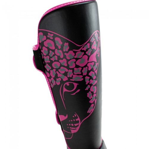 Super Pro Leopard Kids Scheenbeschermers - Zwart/Roze