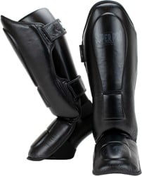 Super Pro Combat Gear Guardian Lederen Scheenbeschermers - Zwart