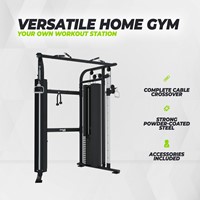 Vooraanzicht van het veelzijdige VirtuFit CC100 Cable Crossover fitnessapparaat van sterk gepoedercoat staal voor een complete training.