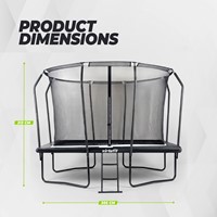 Infographic van de product afmetingen van de VirtuFit Premium Rechthoekige Trampoline met een totale breedte van 305 cm.