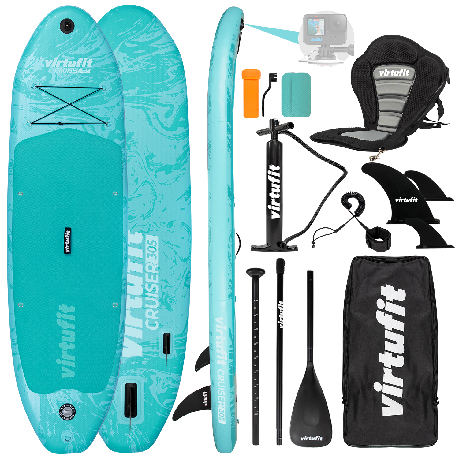 VirtuFit Supboard Cruiser 305 - Turquoise - Met Kajak zitje
