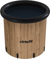 Schuine bovenopname van het VirtuFit IJsbad XXL 375 liter uitgevoerd in een natuurlijk houtpatroon.