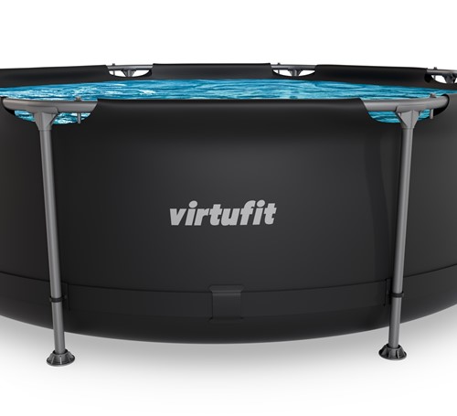 Zijaanzicht van het VirtuFit opzetzwembad met duidelijke weergave van het frame en het merklogo.
