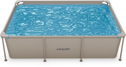 Volledig bovenaanzicht van het rechthoekige VirtuFit zwembad gevuld met helderblauw water.