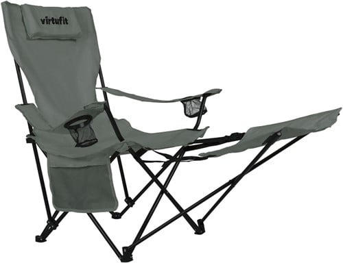 VirtuFit Opvouwbare Camping Stoel met Voetsteun - Strandstoel - Grijs-2