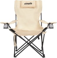 VirtuFit Opvouwbare Camping Stoel met Voetsteun - Strandstoel  - Beige-3