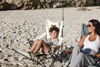 VirtuFit Opvouwbare Camping Stoel met Voetsteun - Strandstoel - Beige - sfeerafbeelding 1