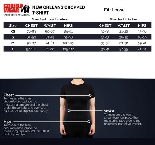 New Orleans Cropped T-shirt Size Chart