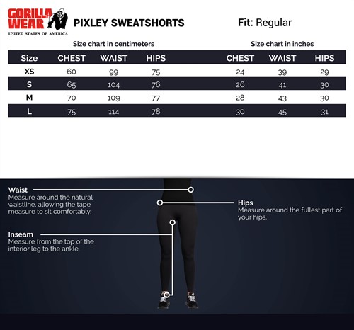 Gorilla Wear Pixley Shorts Maattabel
